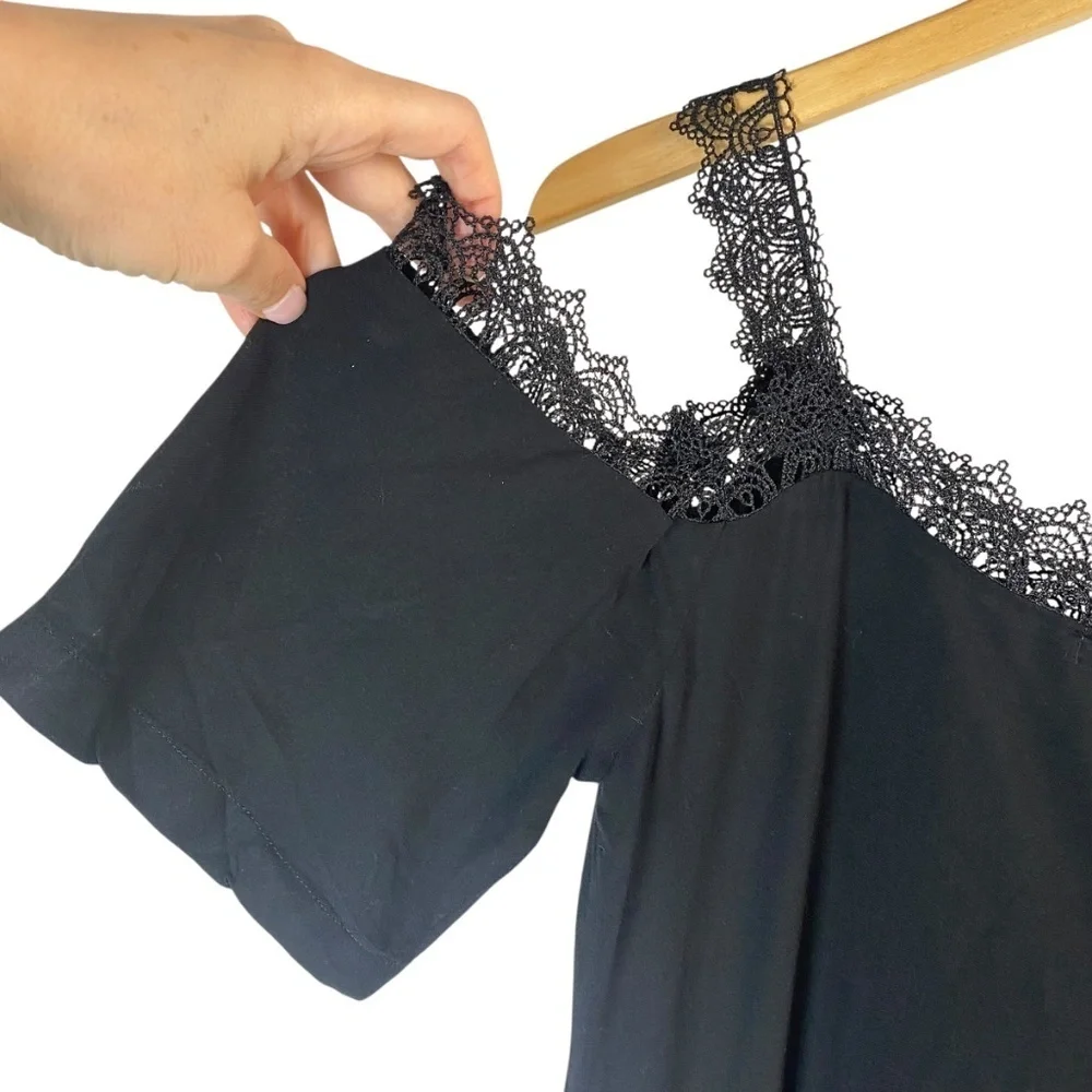 VALENTINO Black Lace Trim Cold-Shoulder Short Dress | Staff International Size M
